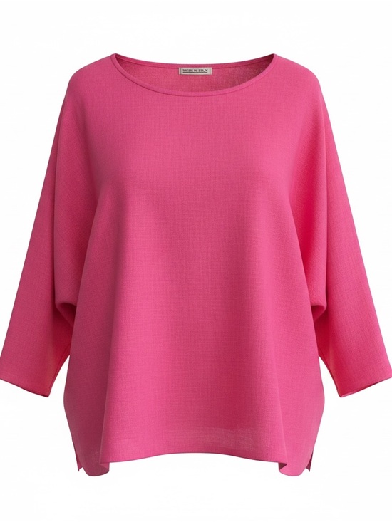 M Made In Italy Tops - Women's Oversized Scoop Neck Top in Hot Pink Linen Summer Lightweight